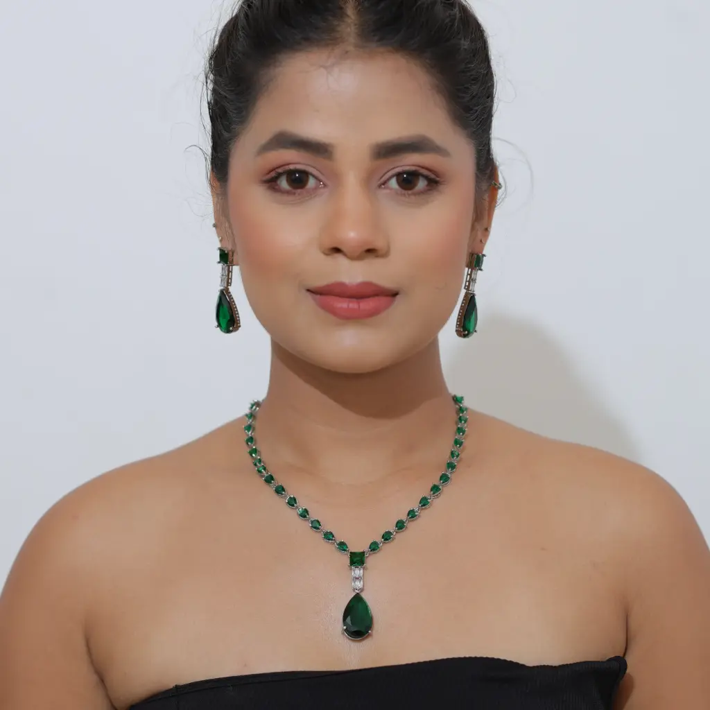 Emerald Drop Necklace Set  