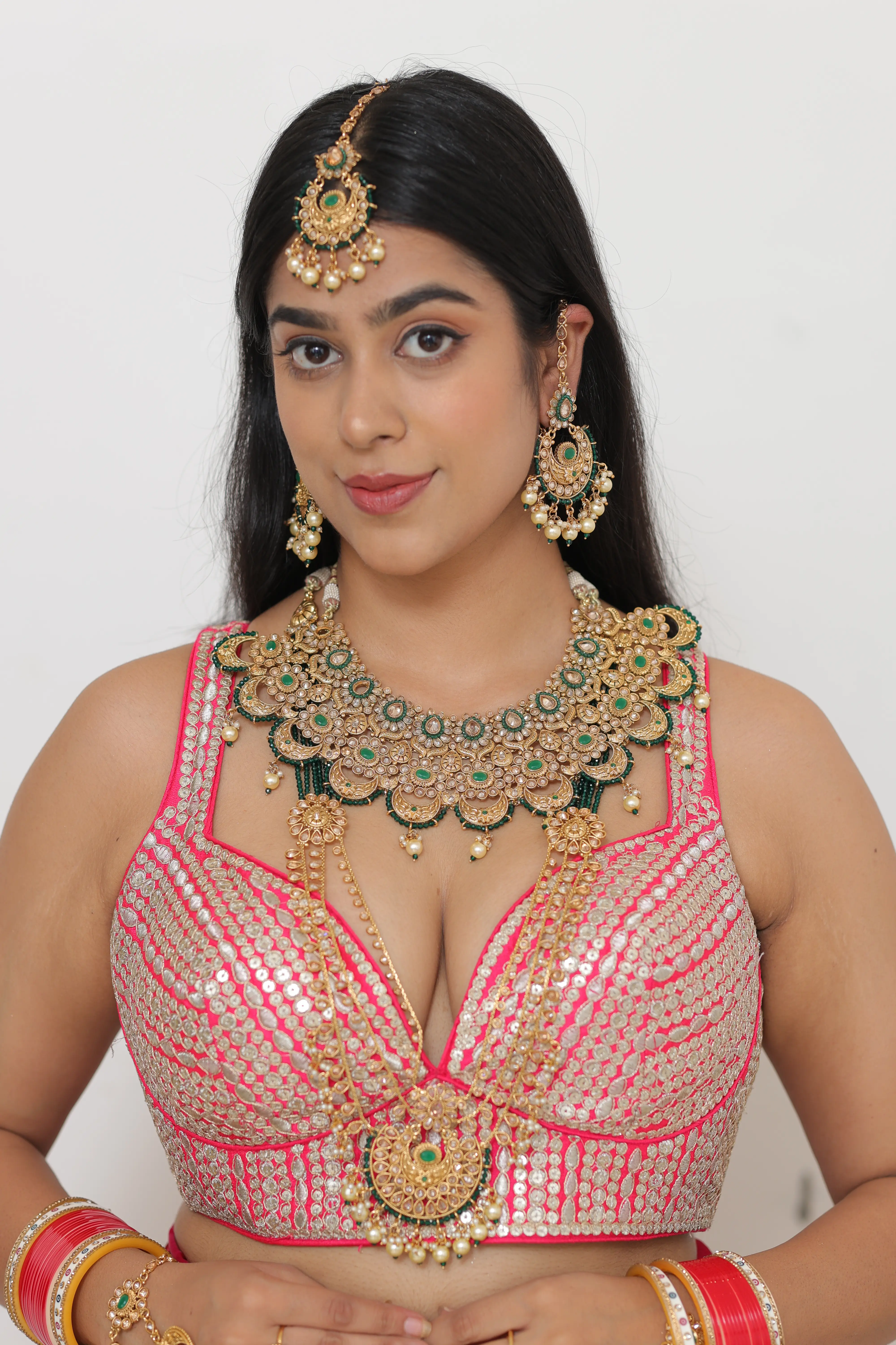 Green Bridal Set - Gold Base