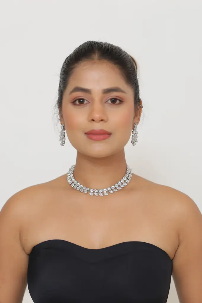 Silver American Diamond Necklace Set