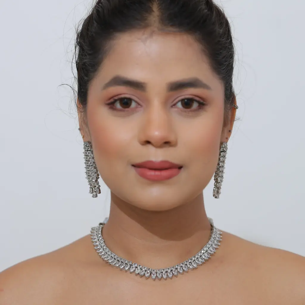 American Diamond Silver Necklace Set