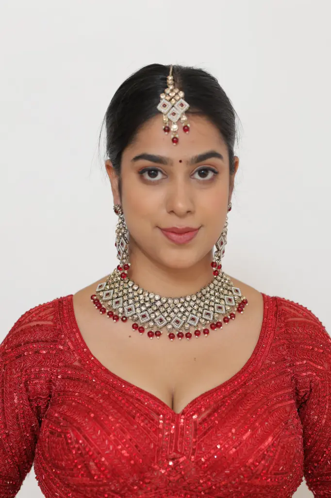 Maroon Beads Semi Bridals Necklace Set