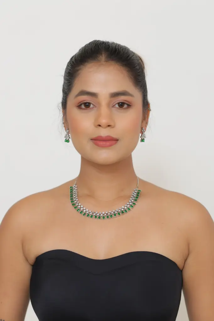 Green American Diamond Necklace Set