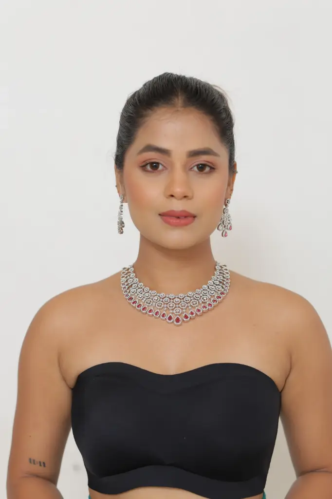 Silver American Diamond Necklace Set