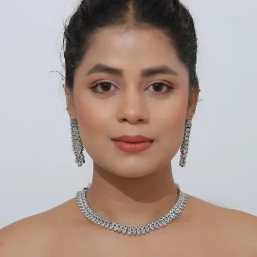[00028] American Diamond Silver Necklace Set