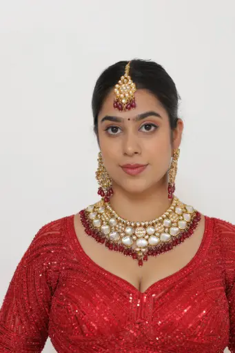[00029] Kundan Bridal Set with Maroon Beads