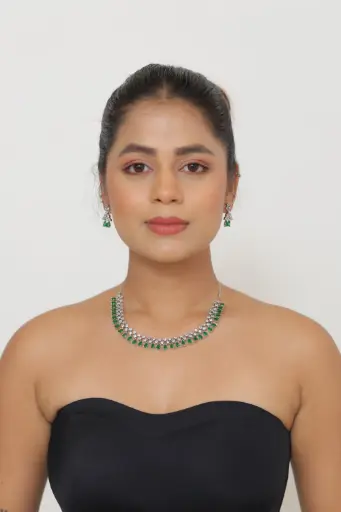 [000031] Green American Diamond Necklace Set
