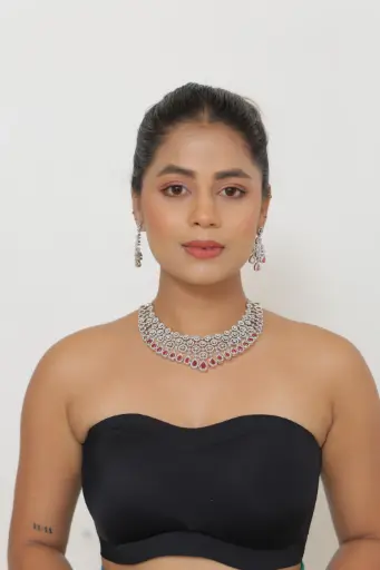 [00035] Silver American Diamond Necklace Set